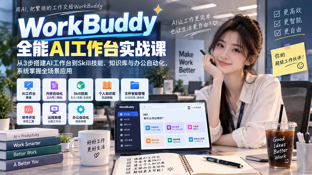 WorkBuddy全能AI工作台实战课:从3步搭建AI工作台到Skill技能、知识库与办公自动化,系统掌握全场景应用-紫橙资源网
