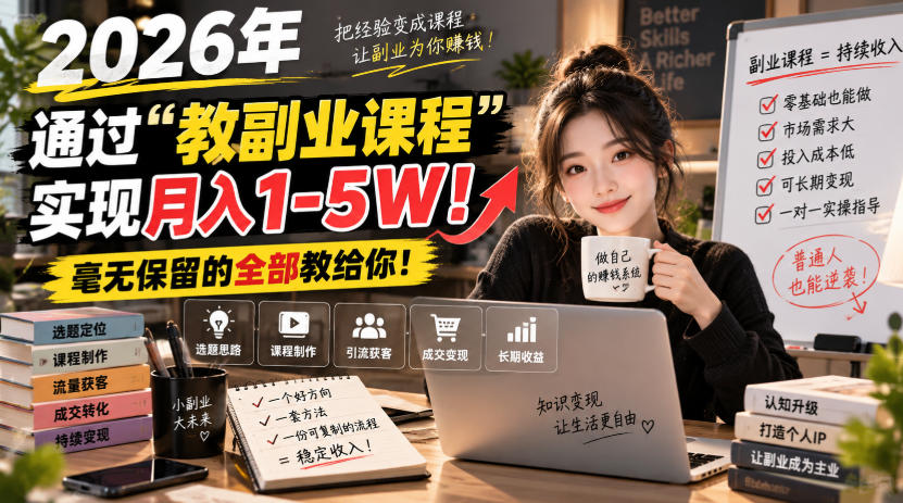 2026年通过“教副业课程”实现月入1-5W！毫无保留的全部教给你！-紫橙资源网