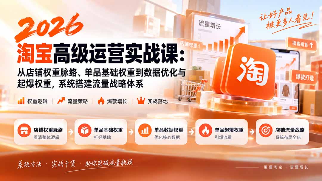 2026淘宝高级运营实战课：从店铺权重脉络、单品基础权重到数据优化与起爆权重，系统搭建流量战略体系-紫橙资源网