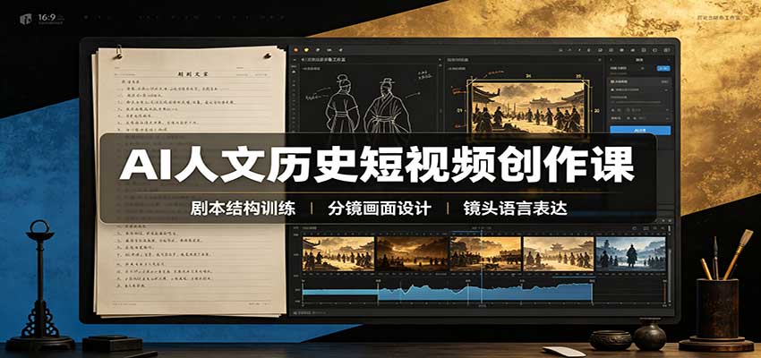 AI人文历史短视频创作课:赛道对标、剧本分镜制图,掌握视频完整产出流程-紫橙资源网