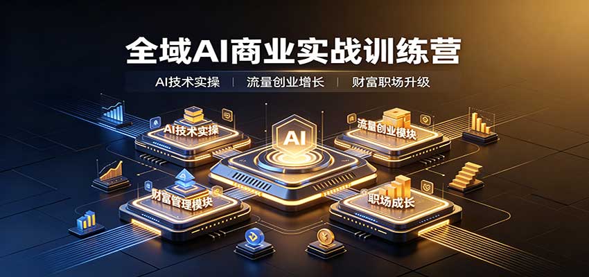 全域AI商业实战训练营:涵盖AI技术实操、流量创业、财富管理与职场成长全体系内容-紫橙资源网