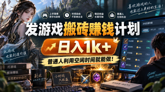 首发游戏搬砖賺钱计划,日入1k+,普通人利用空闲时间就能做!【揭秘】-紫橙资源网