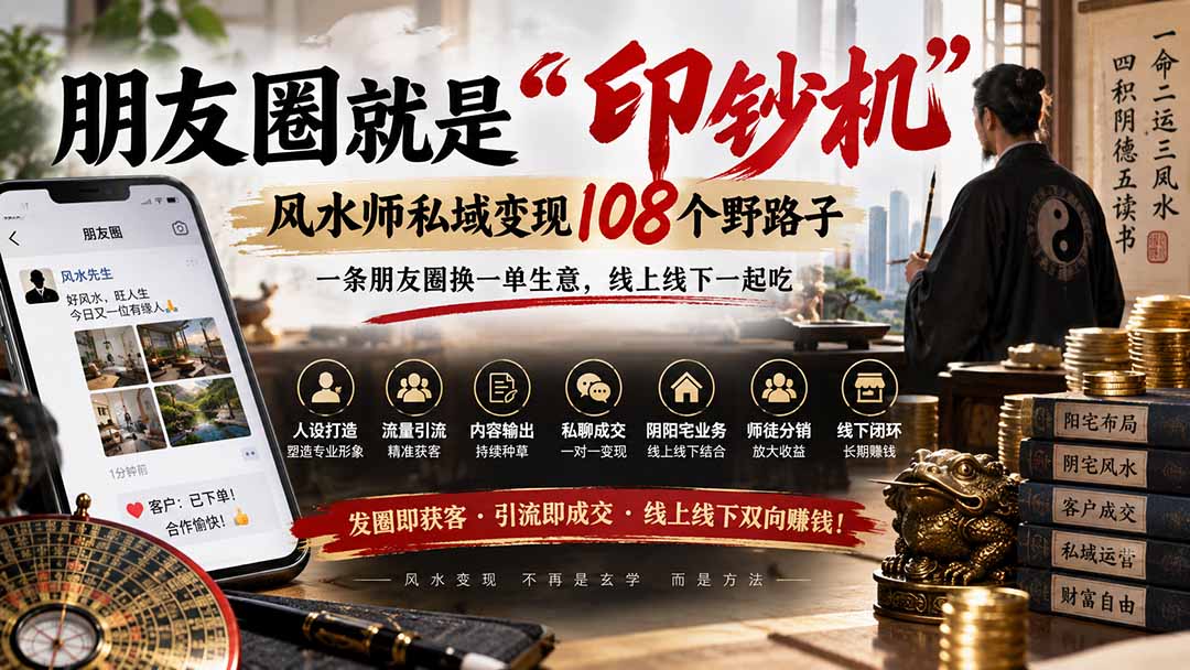 朋友圈就是“印钞机”,风水师私域变现108个野路子,一条朋友圈换一单生意,线上线下一起吃【文档】-紫橙资源网
