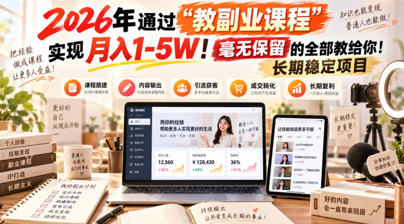 2026年通过“教副业课程”实现月入1-5W!毫无保留的全部教给你!长期稳定项目-紫橙资源网
