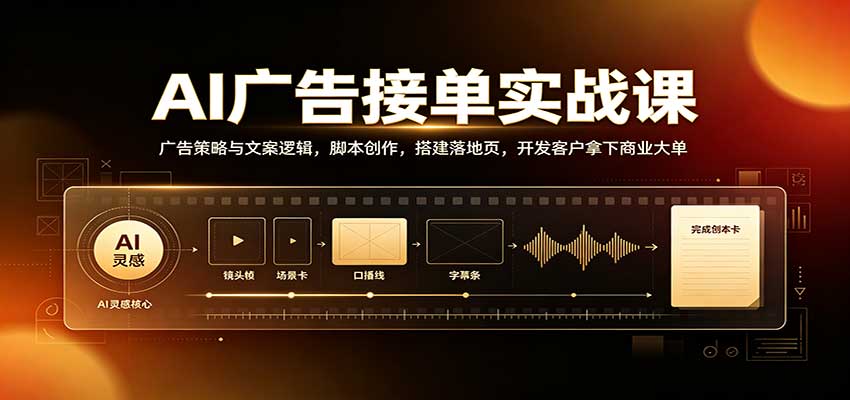 AI广告接单实战课:广告策略与文案逻辑,脚本创作,搭建落地页,开发客户拿下商业大单-紫橙资源网