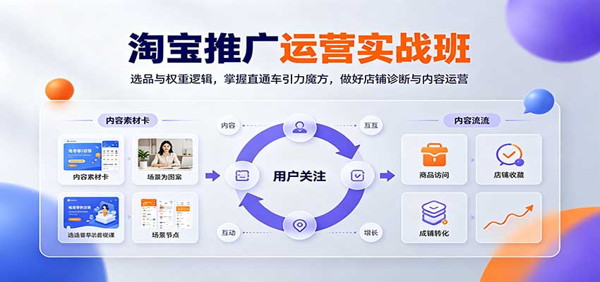 淘宝推广运营实战班:选品与权重逻辑,掌握直通车引力魔方,做好店铺诊断与内容运营-紫橙资源网