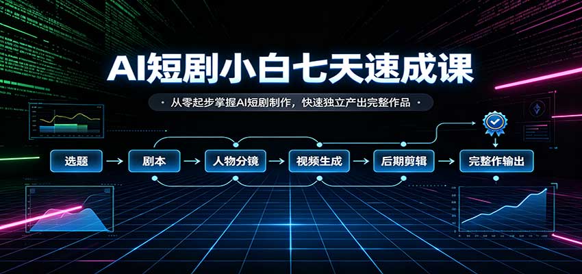 AI短剧小白七天速成课:从零起步掌握AI短剧制作,快速独立产出完整作品-紫橙资源网