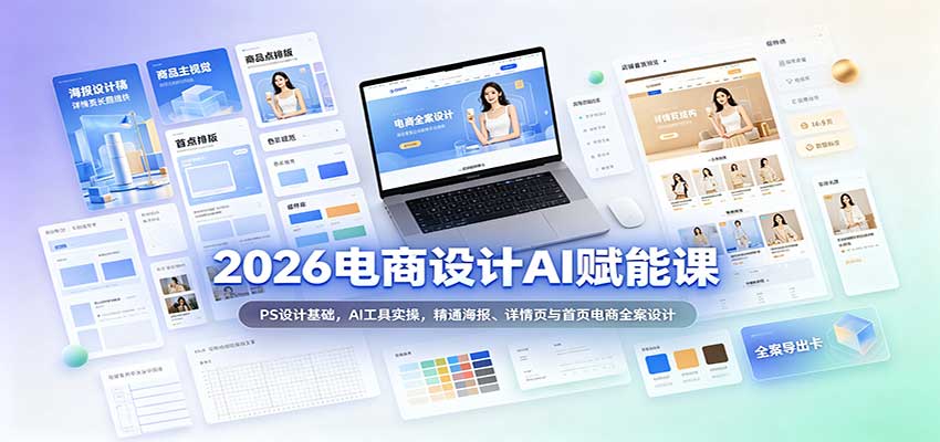 2026电商设计AI赋能课:PS设计基础,AI工具实操,精通海报、详情页与首页电商全案设计-紫橙资源网