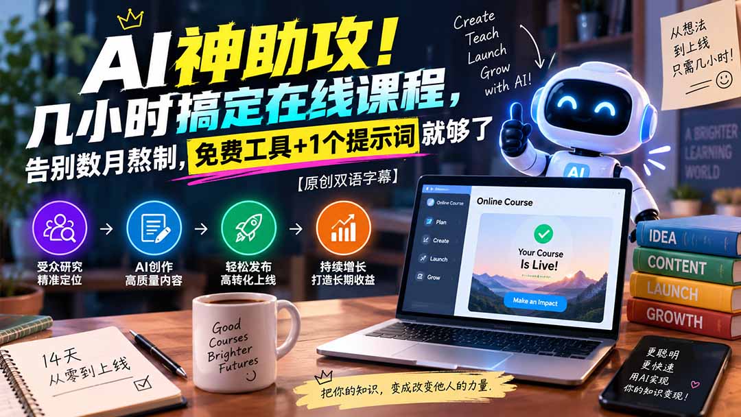 AI神助攻!几小时搞定在线课程,告别数月熬制,免费工具+1个提示词就够了【原创双语字幕】-紫橙资源网