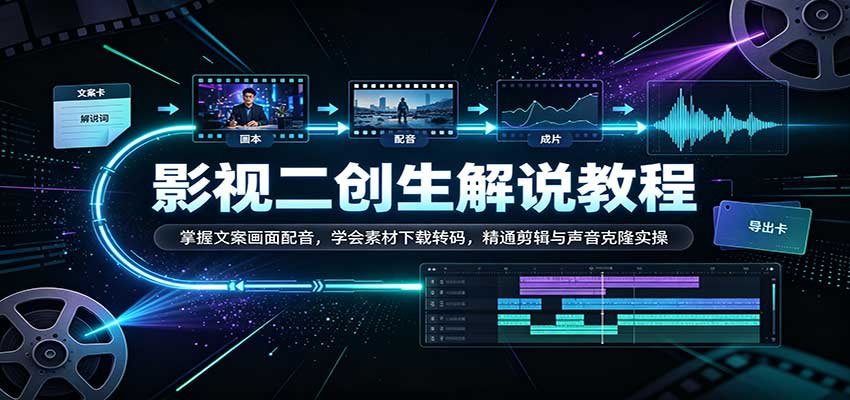 影视二创解说教程:掌握文案画面配音,学会素材下载转码,精通剪辑与声音克隆实操-紫橙资源网