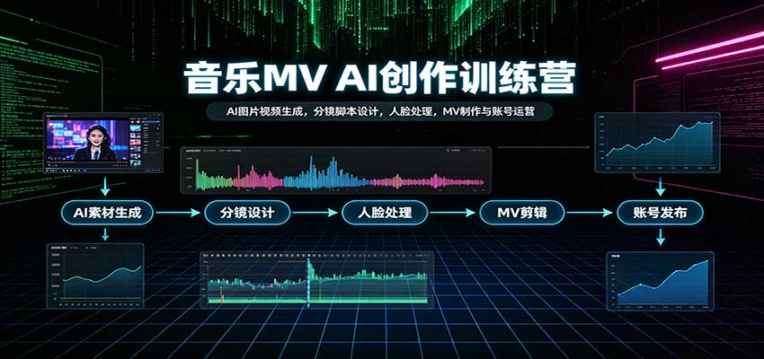 音乐MV AI创作训练营:AI图片视频生成,分镜脚本设计,人脸处理,MV制作与账号运营-紫橙资源网