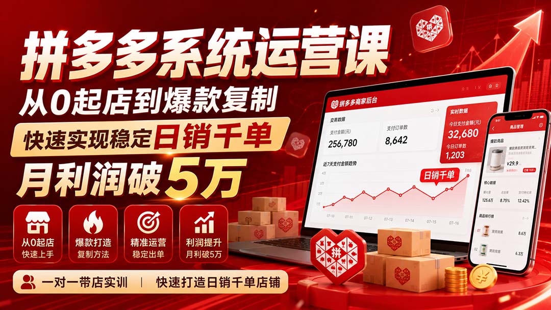 拼多多系统运营课-无水印(更新9月),从0起店到爆款复制,快速实现稳定日销千单,月利润破5万-紫橙资源网