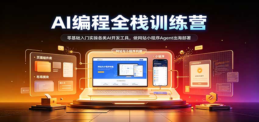 AI编程全栈训练营::零基础入门实操各类AI开发工具,做网站小程序Agent出海部署-紫橙资源网