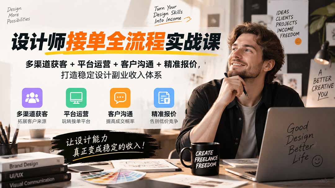 设计师接单全流程实战课-无水印｜多渠道获客+平台运营+客户沟通+精准报价，打造稳定设计副业收入体系-紫橙资源网