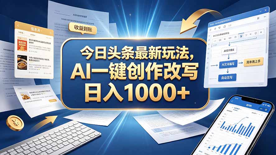 今日头条最新玩法，AI 一键创作改写，简单易上手，轻松日入 1000 +-紫橙资源网