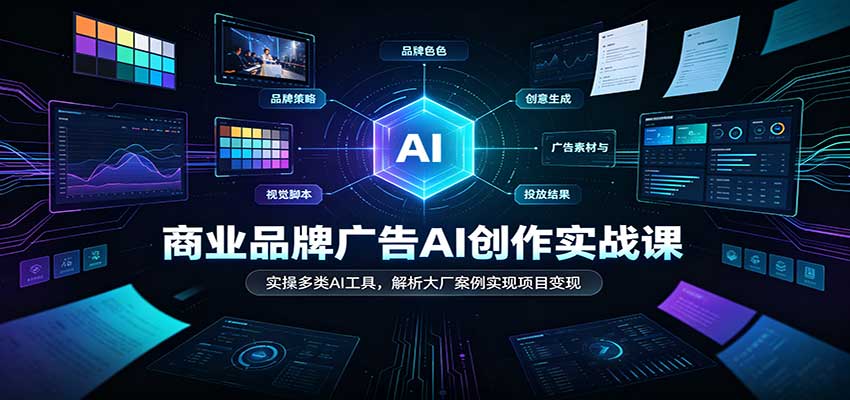 商业品牌广告AI创作实战课:实操多类AI工具,解析大厂案例实现项目变现-紫橙资源网