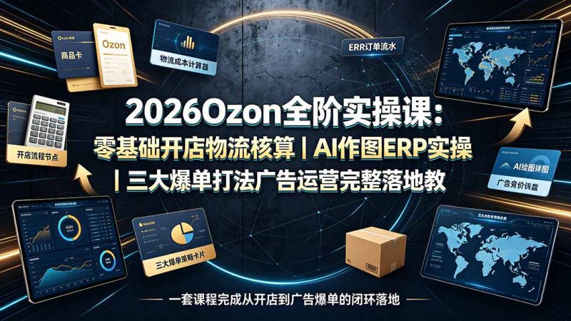 2026Ozon全阶实操课:零基础开店物流核算|AI作图ERP实操|三大爆单打法广告运营完整落地教程-紫橙项目网