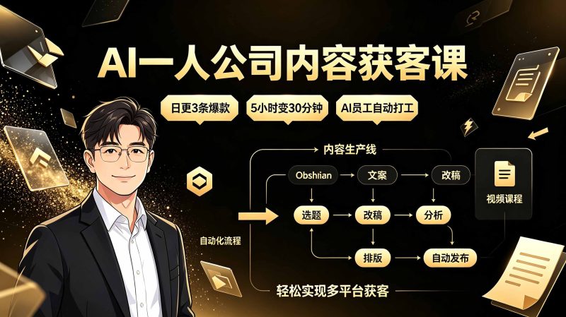 AI一人公司内容获客课:日更3条爆款×5小时变30分钟×AI员工自动打工,轻松实现多平台获客-紫橙项目网