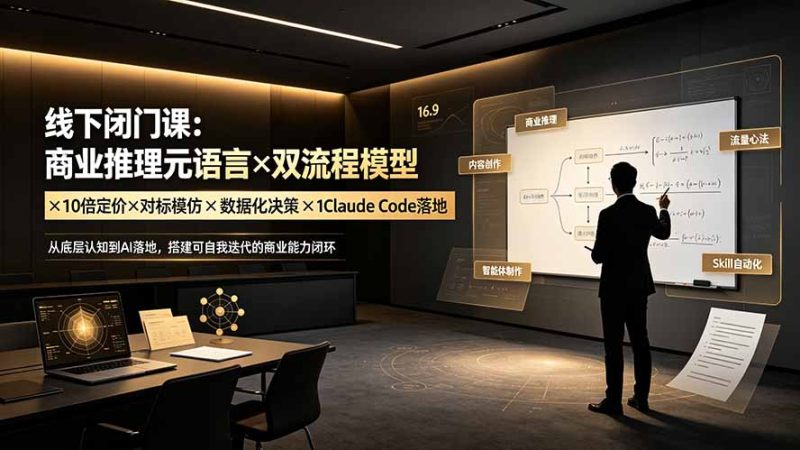 线下闭门课:商业推理元语言×双流程模型×10倍定价×对标模仿×数据化决策×Claude Code落地,击穿认知盲区-紫橙项目网
