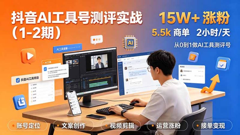 抖音AI工具号测评实战:单号涨粉15W+×商单5.5k×伙伴计划×普通人可复制,每天2小时长期可持续-紫橙项目网
