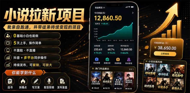 抖音及多平台小说拉新项目:我亲自跑通并持续带徒弟实操|0基础小白5天上手快速变现-紫橙项目网