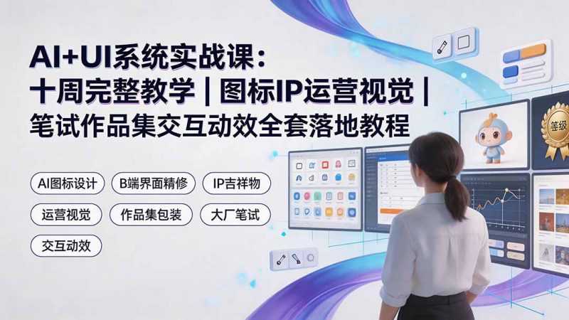 AI+UI系统实战课:十周完整教学|图标IP运营视觉|笔试作品集交互动效全套落地教程-紫橙项目网