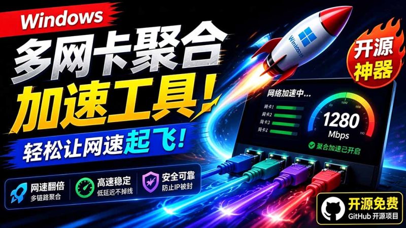 Github开源黑科技!多网卡网速聚合加速工具,一键让你的电脑网速起飞,这感觉也太爽了HypoMux-紫橙项目网