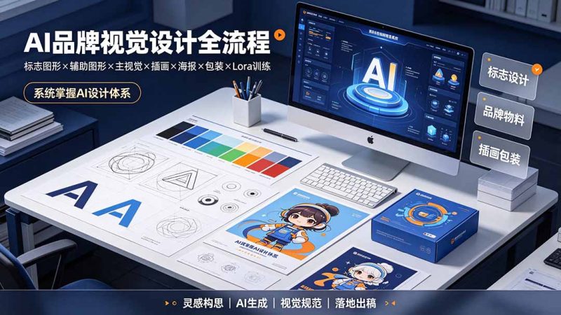 AI品牌视觉设计全流程:标志图形×辅助图形×主视觉×插画×海报×包装×Lora训练,系统掌握AI设计体系-紫橙项目网
