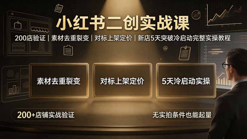 小红书二创实战课:200店验证|素材去重裂变|对标上架定价|新店5天突破冷启动完整实操教程-紫橙项目网
