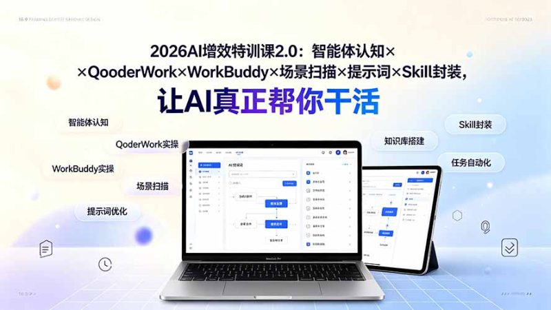 2026AI增效特训课2.0:智能体认知×QoderWork×WorkBuddy×场景扫描×提示词×Skill封装,让AI真正帮你干活-紫橙项目网