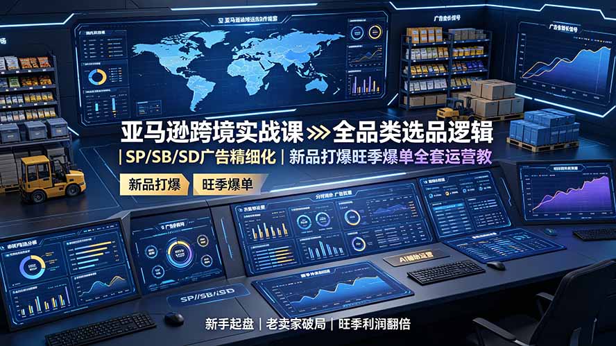 亚马逊跨境实战课：全品类选品逻辑｜SP/SB/SD广告精细化｜新品打爆旺季爆单全套运营教程