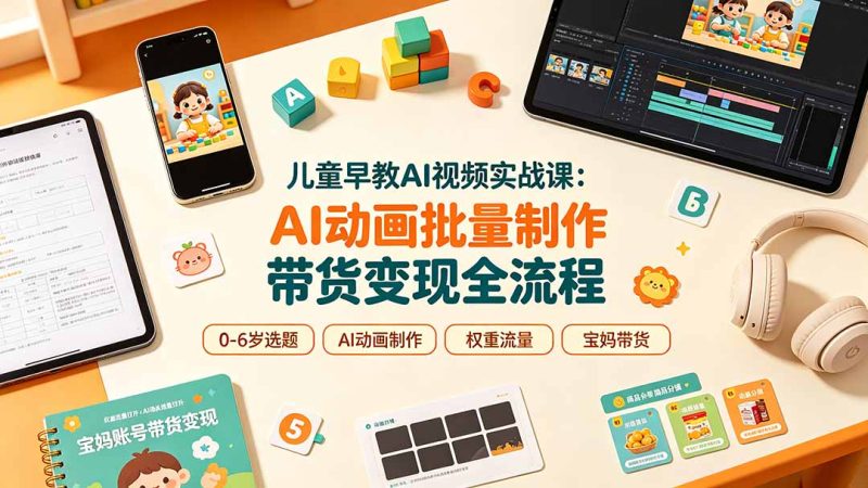 儿童早教AI视频实战课:0-6岁认知选题|AI动画批量制作|权重流量拉升|宝妈账号带货变现全流程-紫橙项目网