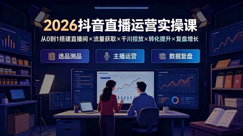 2026抖音直播运营实操课:从0到1搭建直播间×流量获取×千川投放×转化提升×复盘增长,系统掌握完整闭环-紫橙项目网