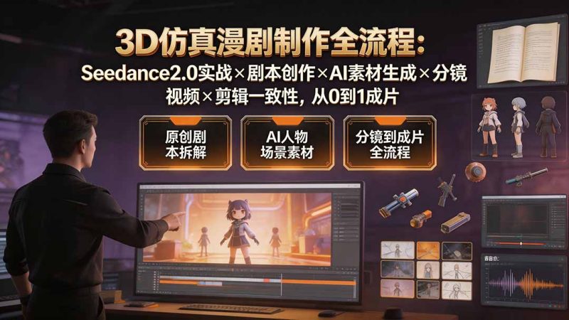 3D仿真漫剧制作全流程:Seedance2.0实战×剧本创作×AI素材生成×分镜视频×剪辑一致性,从0到1成片-紫橙项目网