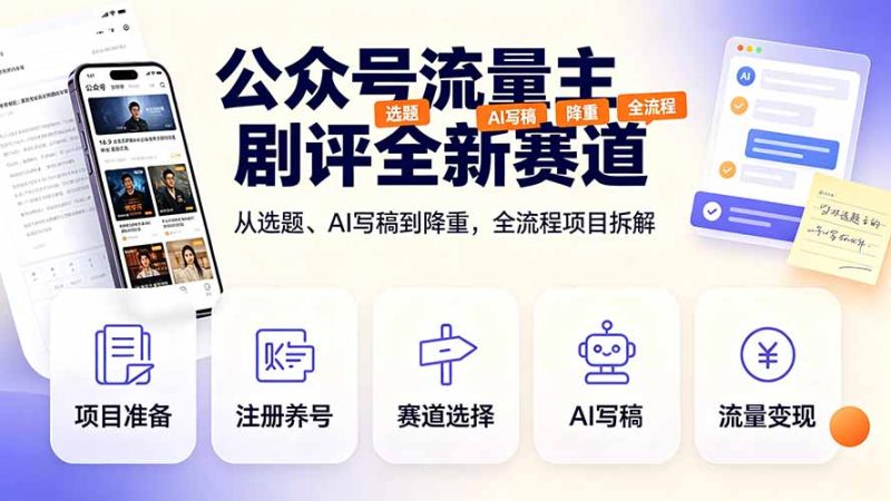公众号流量主剧评全新赛道,从选题、AI写稿到降重,全流程项目拆解-紫橙项目网