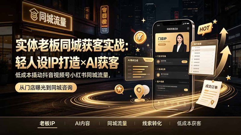 实体老板同城获客实战:轻人设IP打造×AI获客,低成本撬动抖音视频号小红书同城流量-紫橙项目网