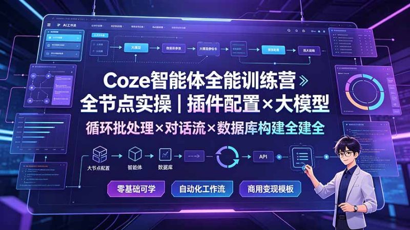 Coze智能体全能训练营:全节点实操|插件配置×大模型×循环批处理×对话流×数据库构建全教学-紫橙项目网