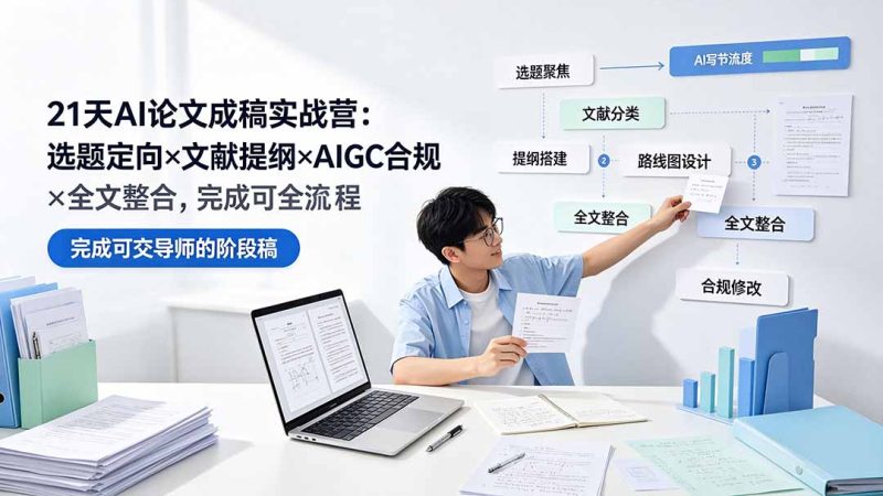 21天AI论文成稿实战营:选题定向×文献提纲×AIGC合规×全文整合,完成可交导师的阶段稿-紫橙项目网
