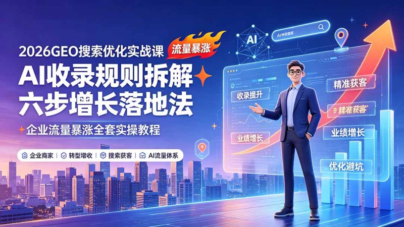 2026GEO搜索优化实战课:AI收录规则拆解|六步增长落地法|企业流量暴涨全套实操教程-紫橙项目网