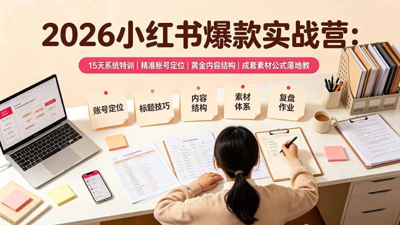 2026小红书爆款实战营:15天系统特训|精准账号定位|黄金内容结构|成套素材公式落地教程-紫橙项目网