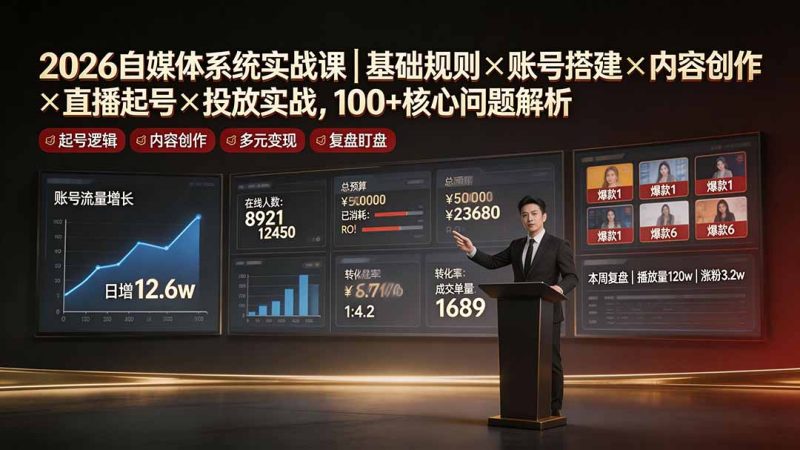 2026自媒体系统实战课|基础规则×账号搭建×内容创作×直播起号×投放实战,100+核心问题解析-紫橙项目网