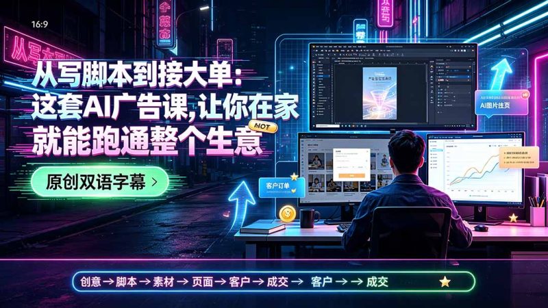 从写脚本到接大单:这套AI广告课,让你在家就能跑通整个生意【原创双语字幕】-紫橙项目网