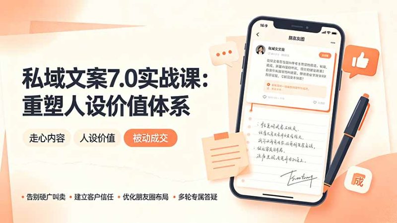 私域文案实战课7.0:重塑人设价值体系|-告别硬广推销×走心内容×自我价值塑造,实现被动成交-紫橙项目网