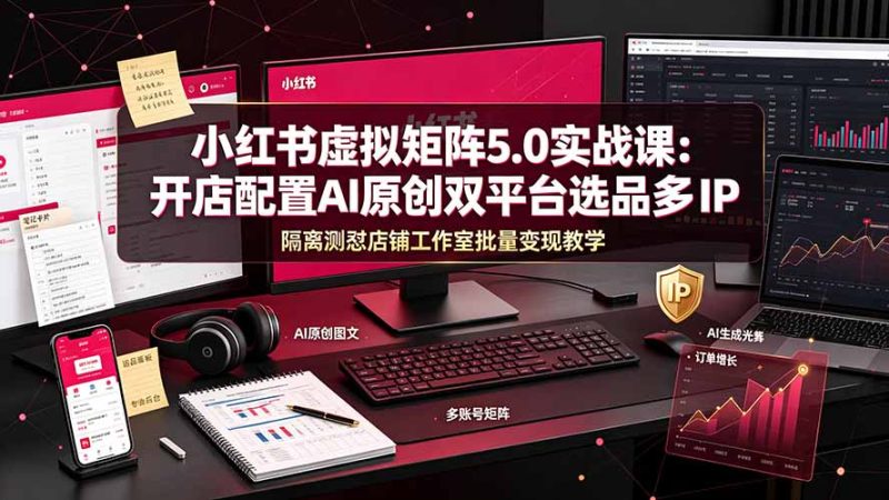 小红书虚拟矩阵5.0实战课:开店配置|AI原创|双平台选品|多IP隔离|测怼店铺工作室批量变现实操教学-紫橙项目网