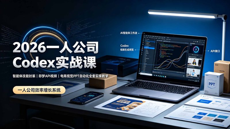 2026一人公司Codex实战课◆智能体技能封装|即梦API视频|电商视觉PPT自动化全套实操教学-紫橙项目网