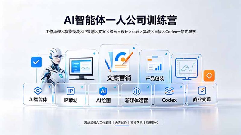 AI智能体一人公司训练营:工作原理×功能模块×IP策划×文案×绘画×设计×运营×算法×直播×Codex一站式教学-紫橙项目网