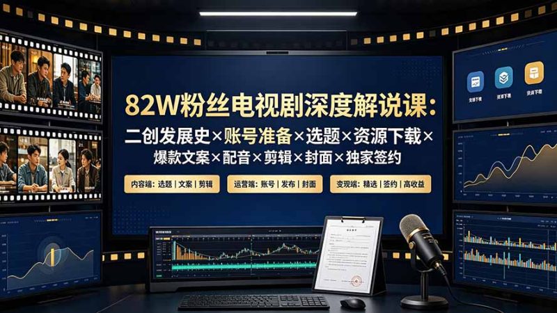 82W粉丝电视剧深度解说课:二创发展史×账号准备×选题×资源下载×爆款文案×配音×剪辑×封面×独家签约-紫橙项目网