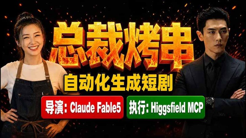 《总裁烤串》真人短剧全自动诞生!Claude Fable5 当导演,Higgsfield MCP 执行!-紫橙项目网