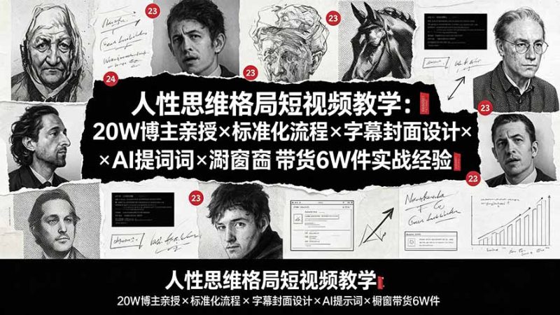 人性思维格局短视频教学:20W博主亲授×标准化流程×字幕封面设计×AI提示词×橱窗带货6W件实战经验-紫橙项目网