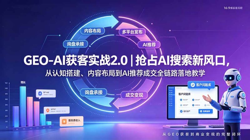 GEO-AI获客实战|抢占AI搜索新风口,从认知搭建、内容布局到AI推荐成交全链路落地教学-紫橙项目网